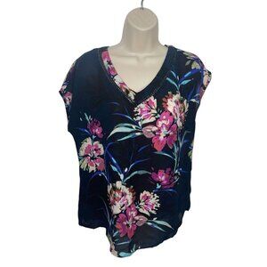 VALERIE STEVENS Women's Size Medium Navy Floral Blouse